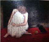 Unknown Artist lady and bird painting